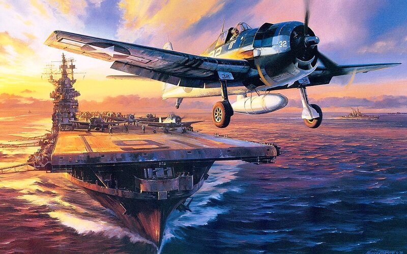 Aircraft Carrier at Sunset — Blue