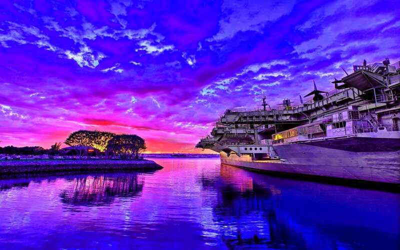 Aircraft Carrier at Sunset — Purple