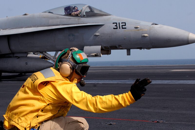 Aircraft Carrier Crew Member — Yellow, Active, Afternoon, Photograph