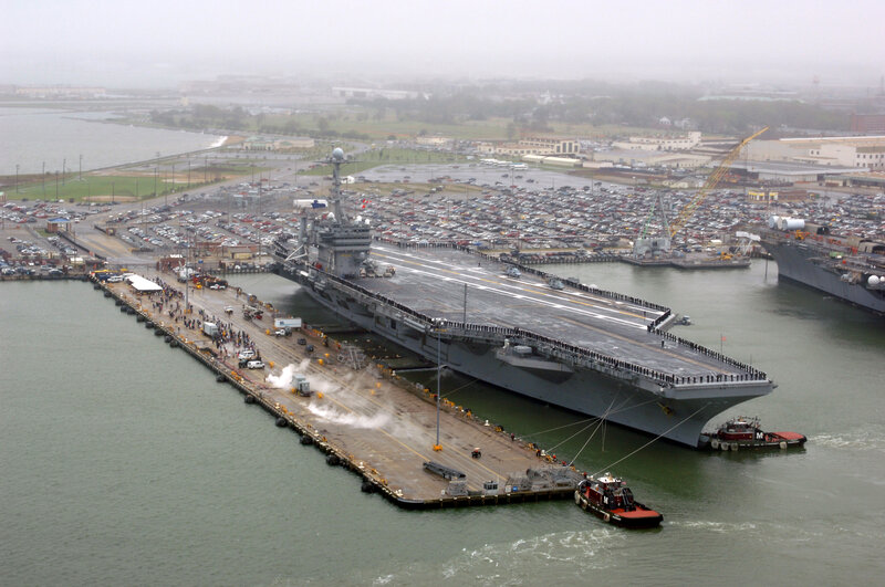 Aircraft carrier docked at port
