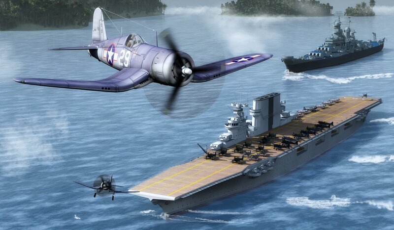 Aircraft Carrier Fleet — Blue, Dramatic, Afternoon, Digital Art