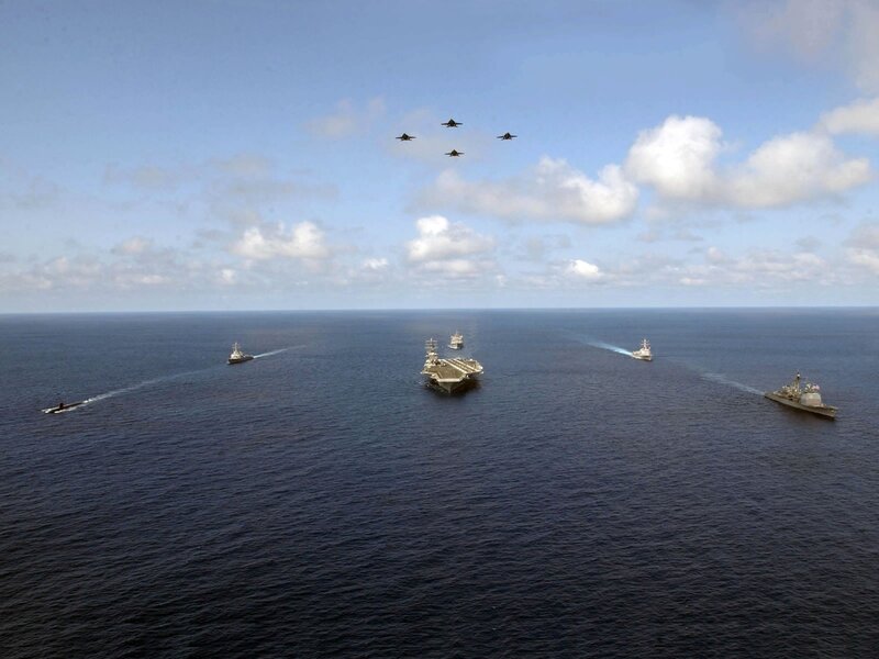 Aircraft Carrier Fleet — Blue, Serene, Afternoon, Photograph, Ships, Jets