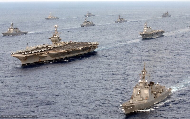 Aircraft Carrier Fleet — Gray, Calm, Afternoon, Photograph