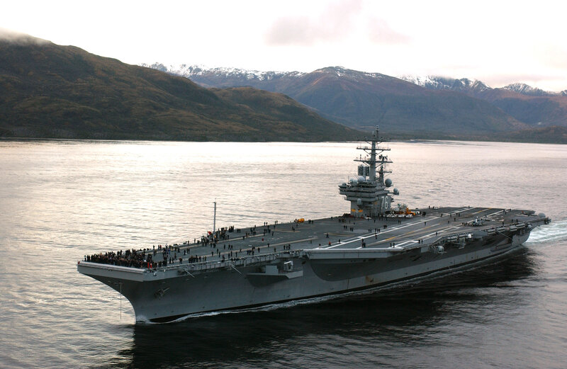 aircraft carrier in a bay