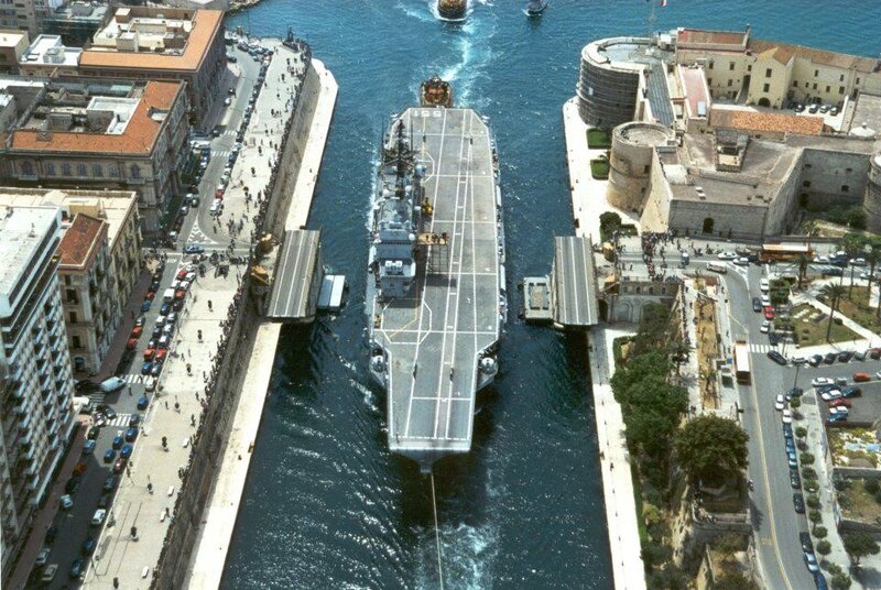 Aircraft carrier in a narrow channel