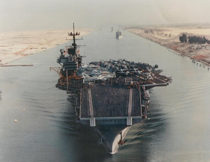 Aircraft Carrier in Canal