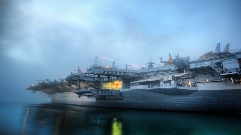 Aircraft Carrier in Fog — Blue