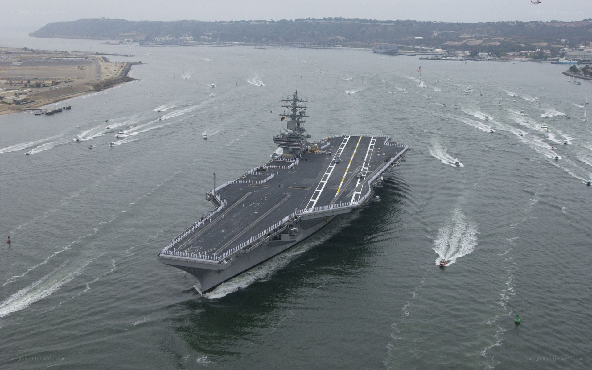 aircraft carrier in harbor