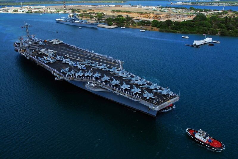 Aircraft carrier in harbor