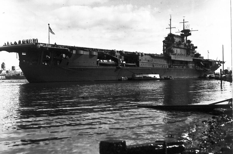 Aircraft Carrier in Harbor — Black