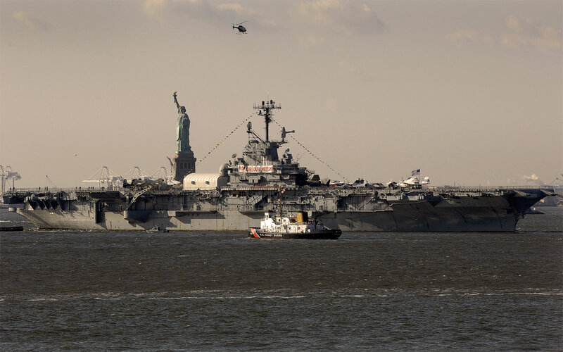 Aircraft Carrier in Harbor — Gray, Calm, Afternoon