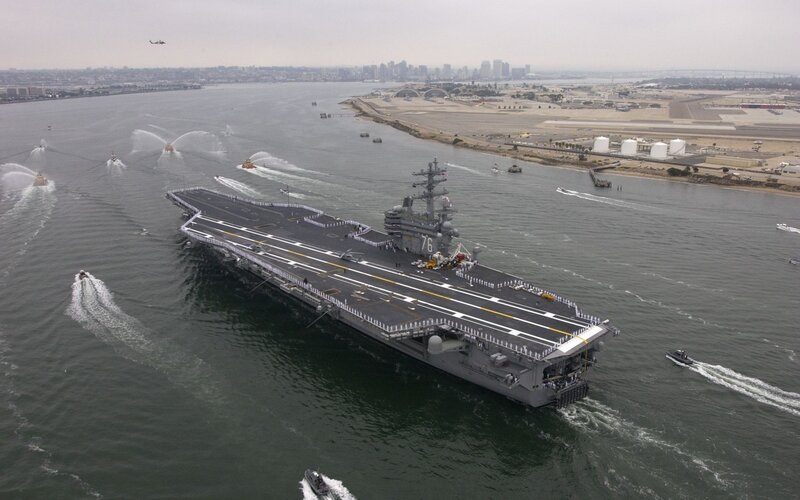 Aircraft Carrier in Harbor — Gray, Formal