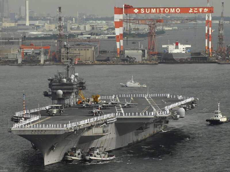 Aircraft Carrier in Harbor — Gray, Industrial