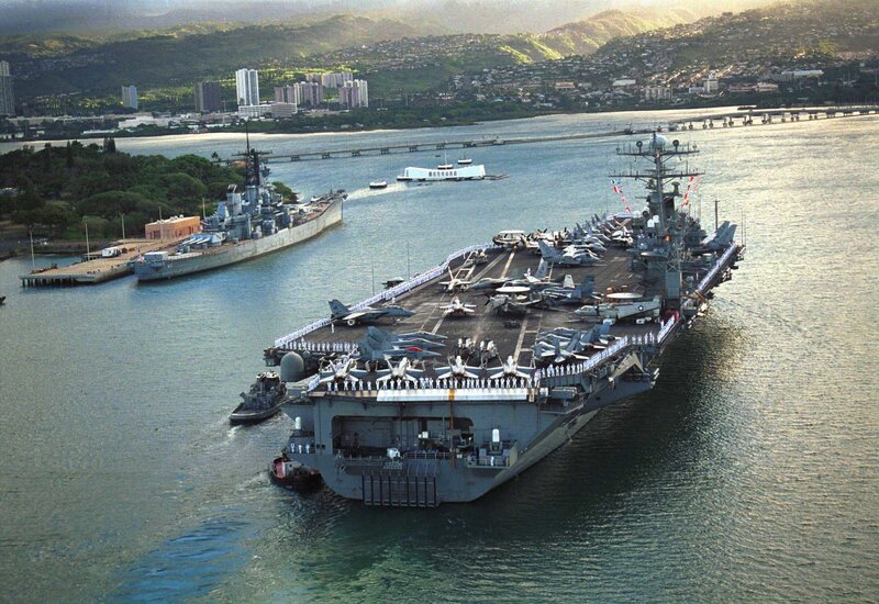 Aircraft carrier in harbor