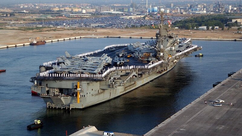 Aircraft Carrier in Port — Gray, Industrial