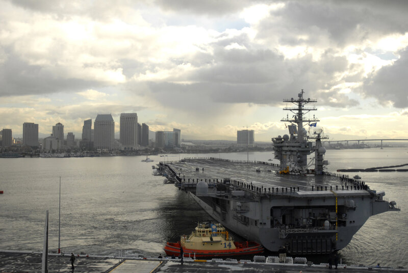 Aircraft carrier in San Diego harbor