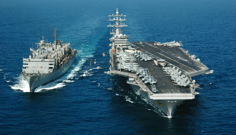 Aircraft carrier refueling at sea