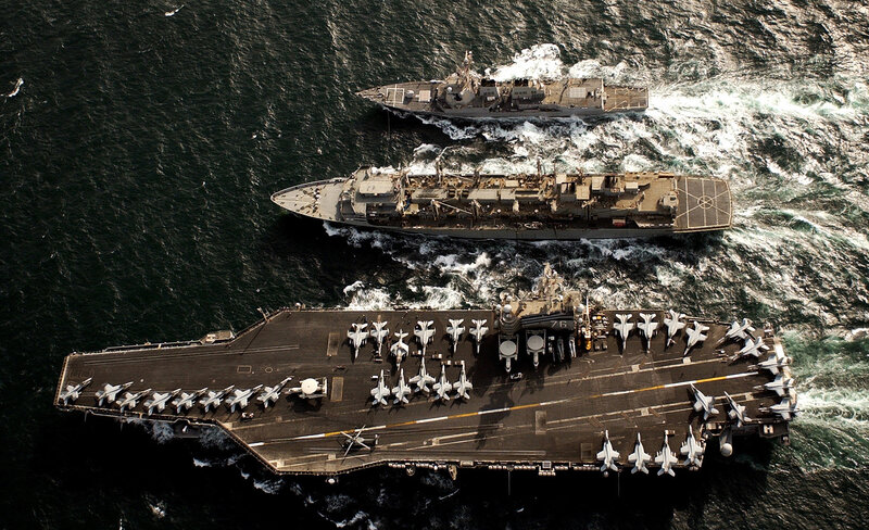 Aircraft carrier with escort ships