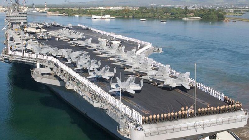 Aircraft carrier with jets and crew