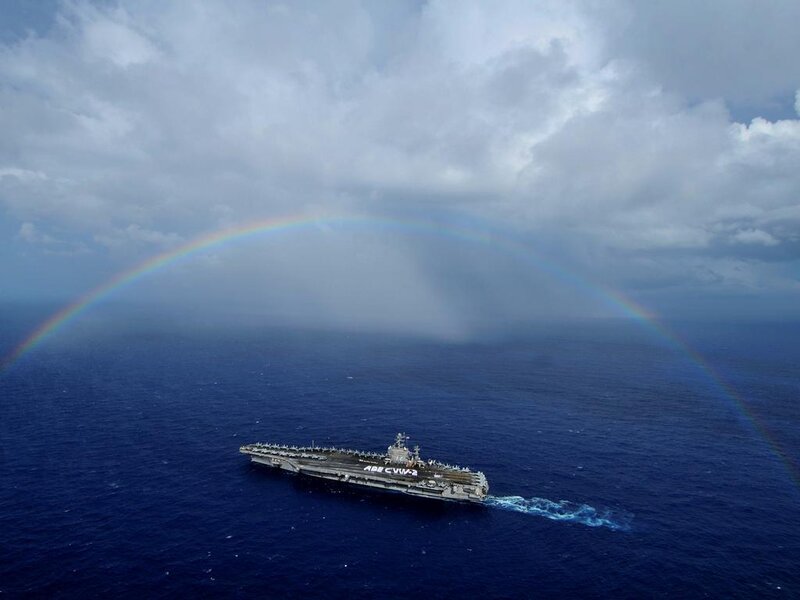 Aircraft carrier with rainbow