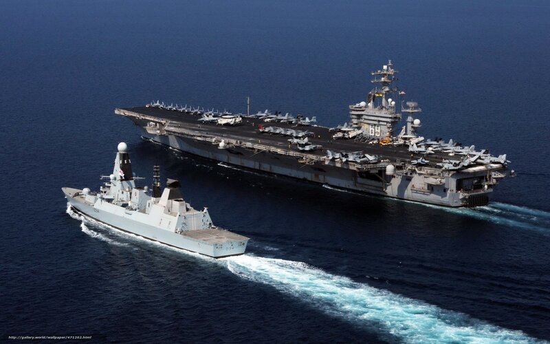 Aircraft Carriers at Sea — Blue, Dramatic, Afternoon, Photograph, Ships, Planes