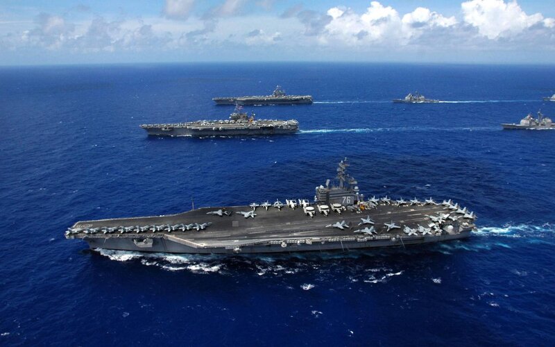 Aircraft Carriers at Sea — Blue, Dramatic, Afternoon