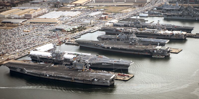 Aircraft Carriers in Harbor — Gray, Industrial