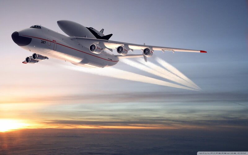 Aircraft Carrying Spacecraft — White, Dramatic, Sunrise