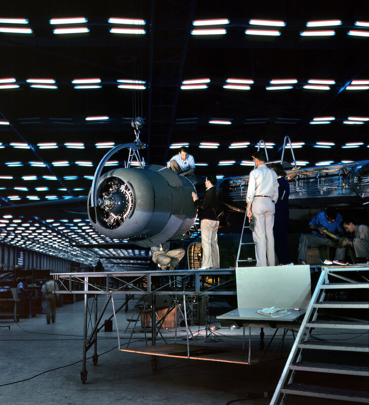 Aircraft engine assembly in factory