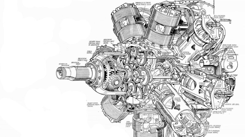 Aircraft Engine Diagram — Black