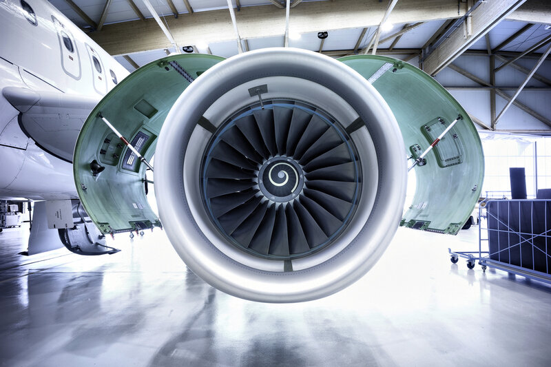 Aircraft Engine in Hangar
