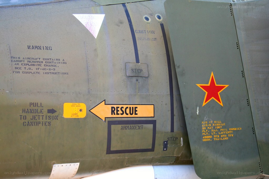 aircraft exterior with warning labels
