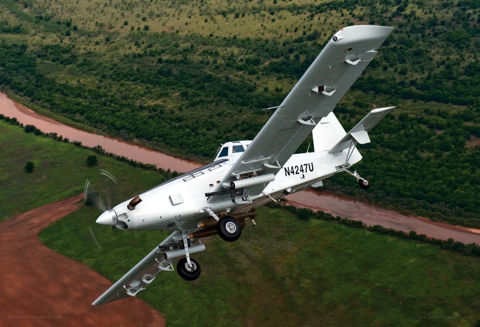 Aircraft flying over a river