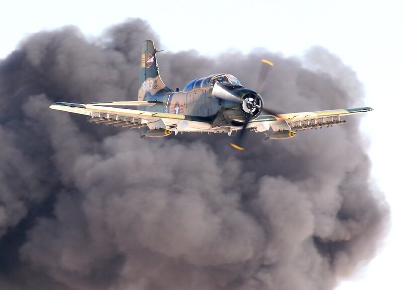 Aircraft flying through smoke