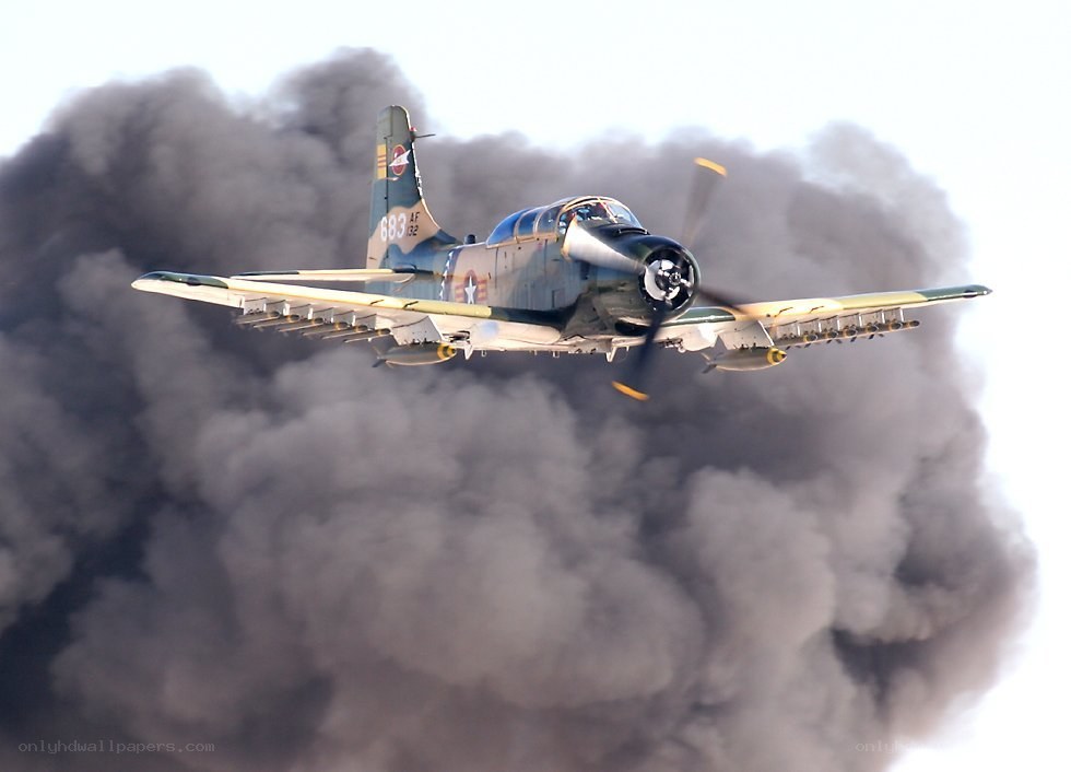Aircraft flying through smoke