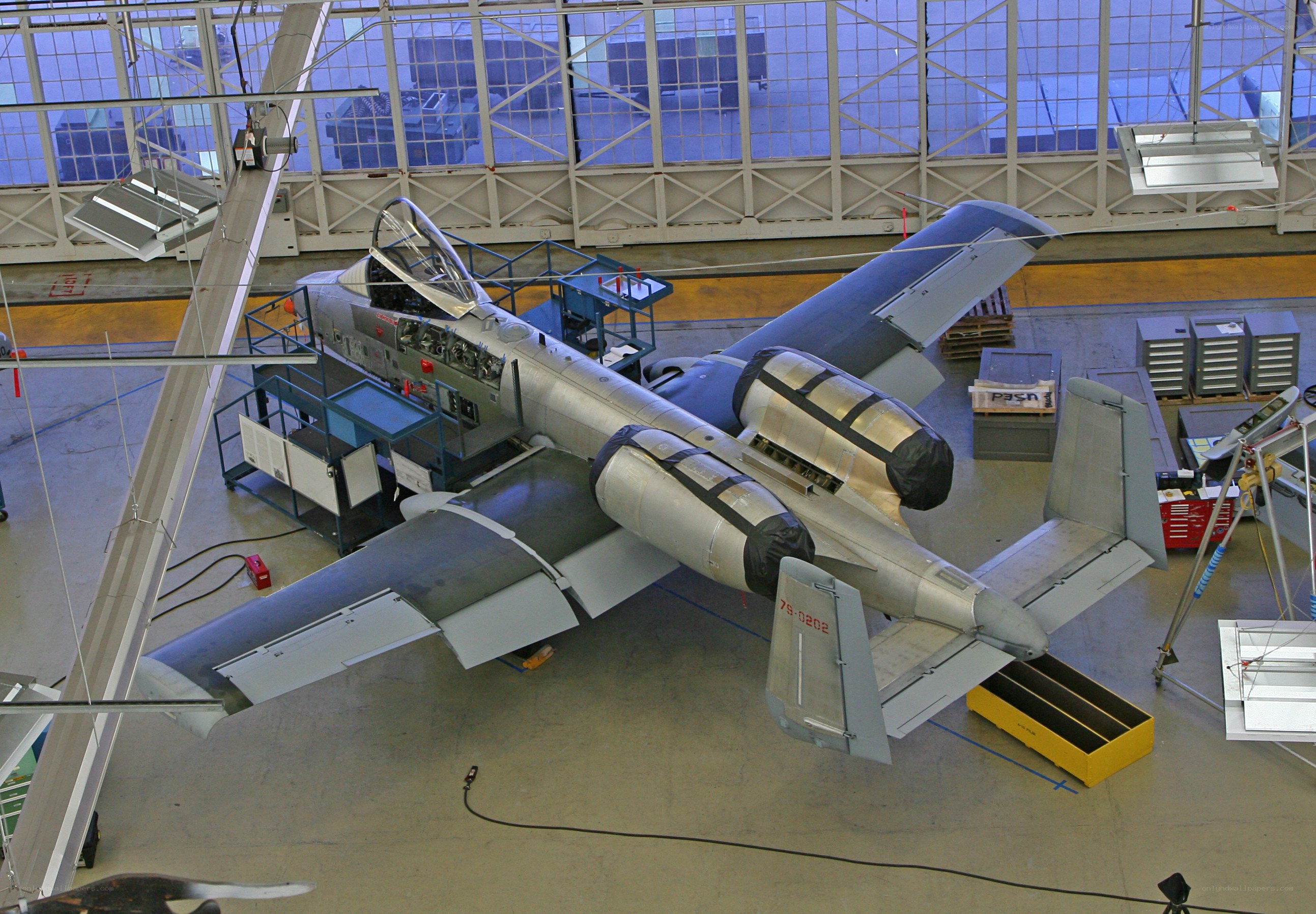 Aircraft in a maintenance hangar