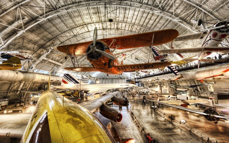 Aircraft in a museum hangar