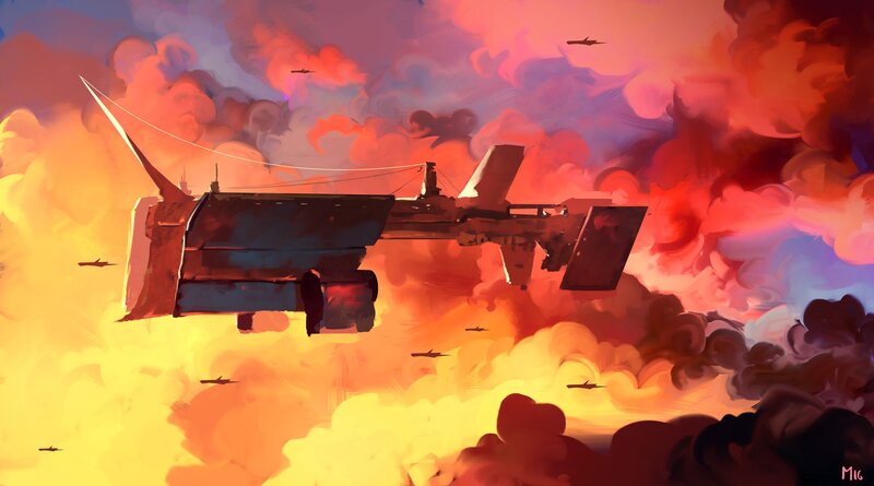 Aircraft in Fiery Sky