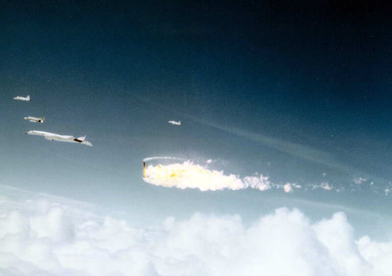 Aircraft in flight with missile launch