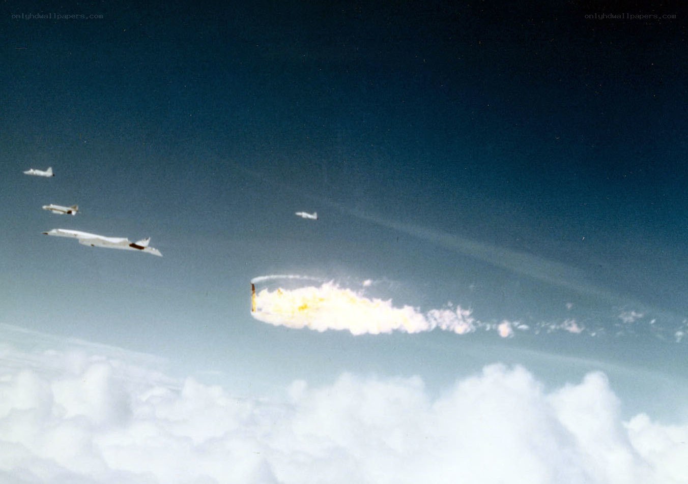 Aircraft in flight with missile launch