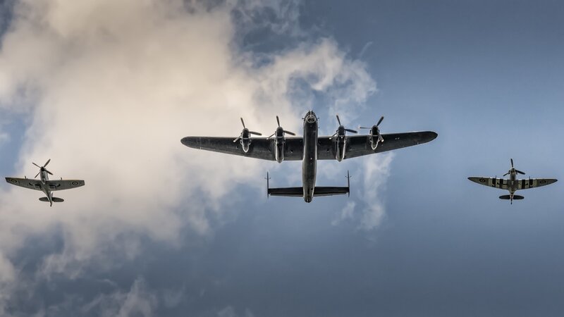 Aircraft in Formation — Blue, Dramatic, Photograph