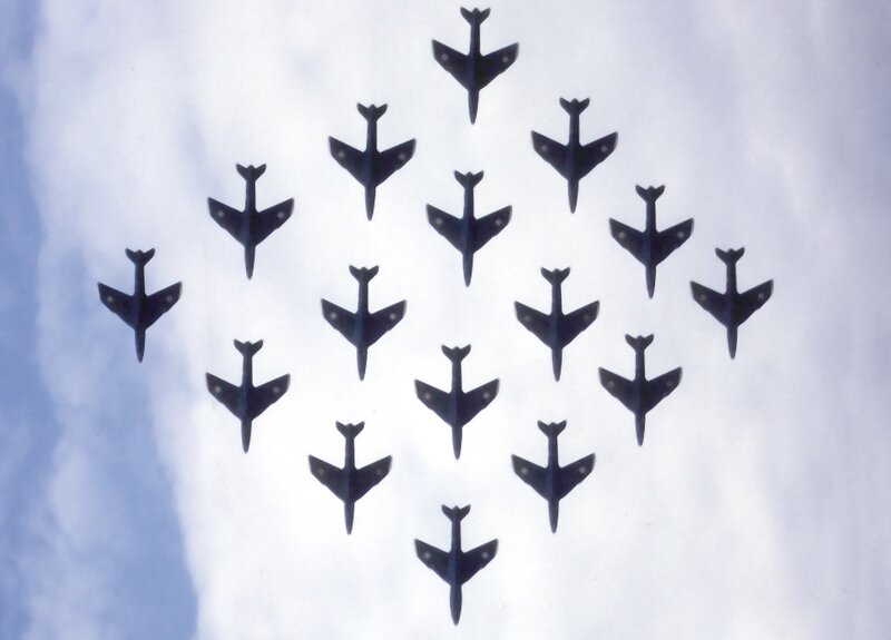 Aircraft in Formation — Blue, Dramatic