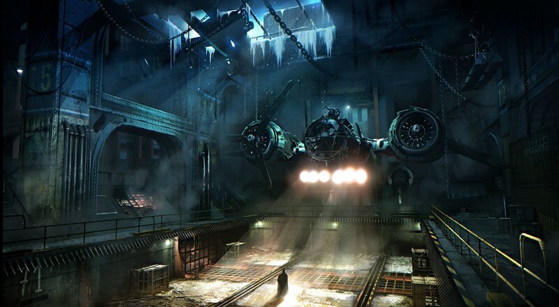 Aircraft in Hangar — Blue, Dramatic