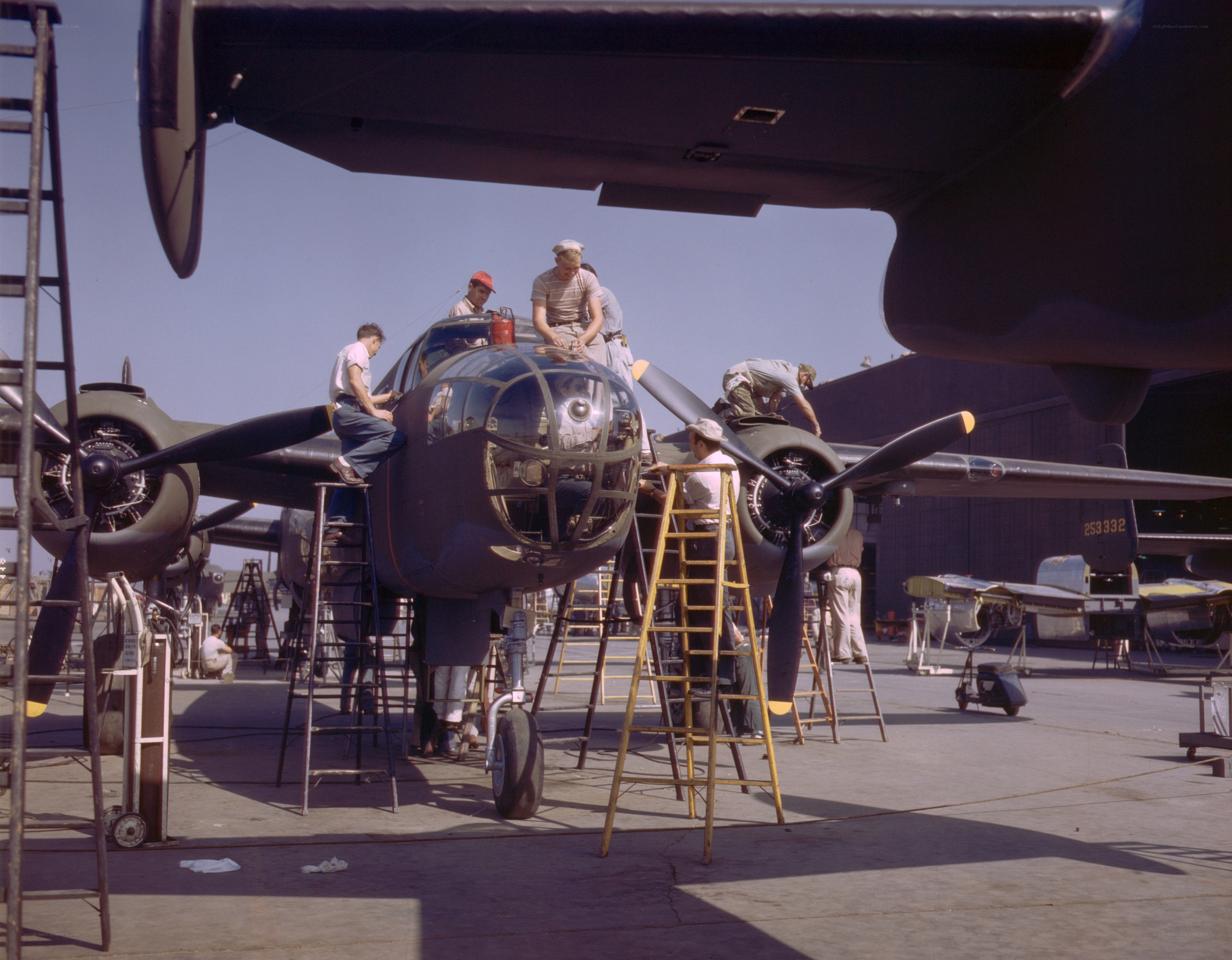 Aircraft maintenance at airfield