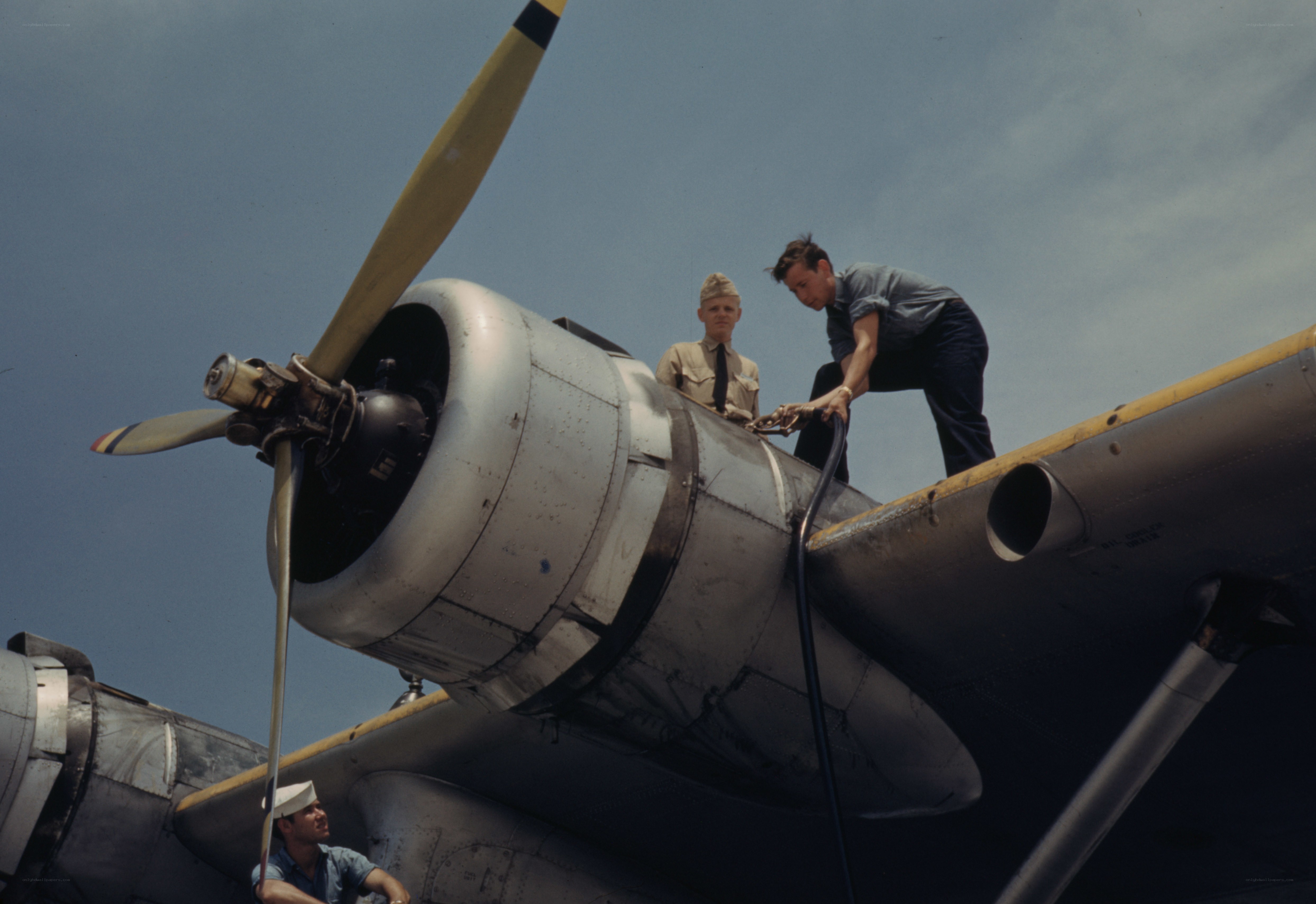 Aircraft maintenance crew at work