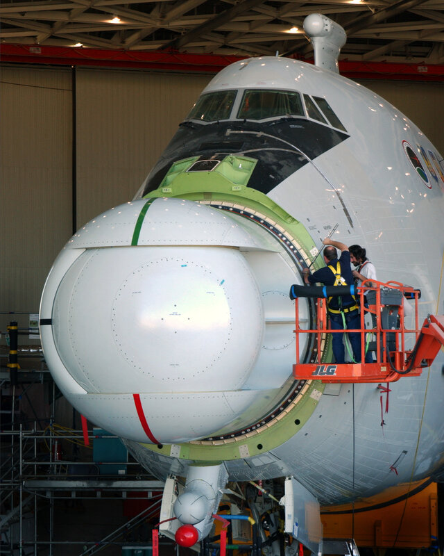 Aircraft maintenance in hangar