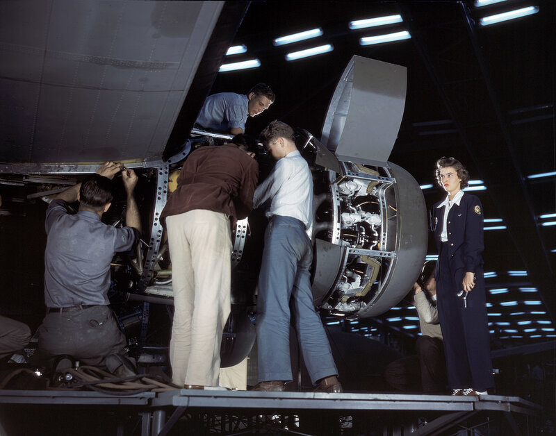 Aircraft maintenance team at work