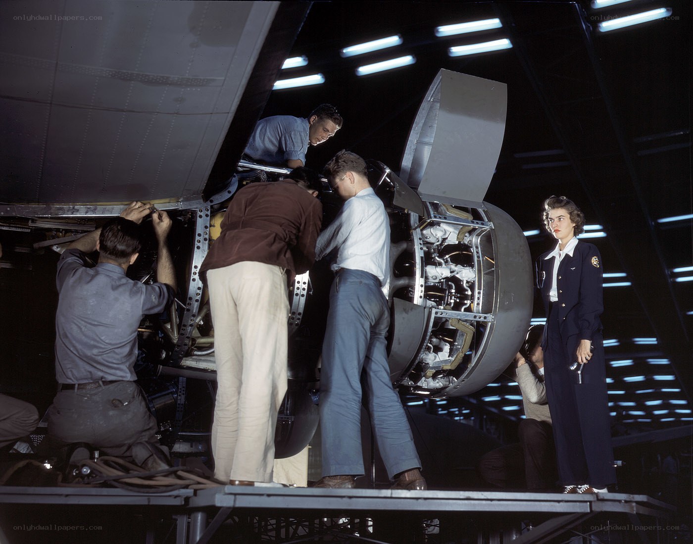 Aircraft maintenance team at work