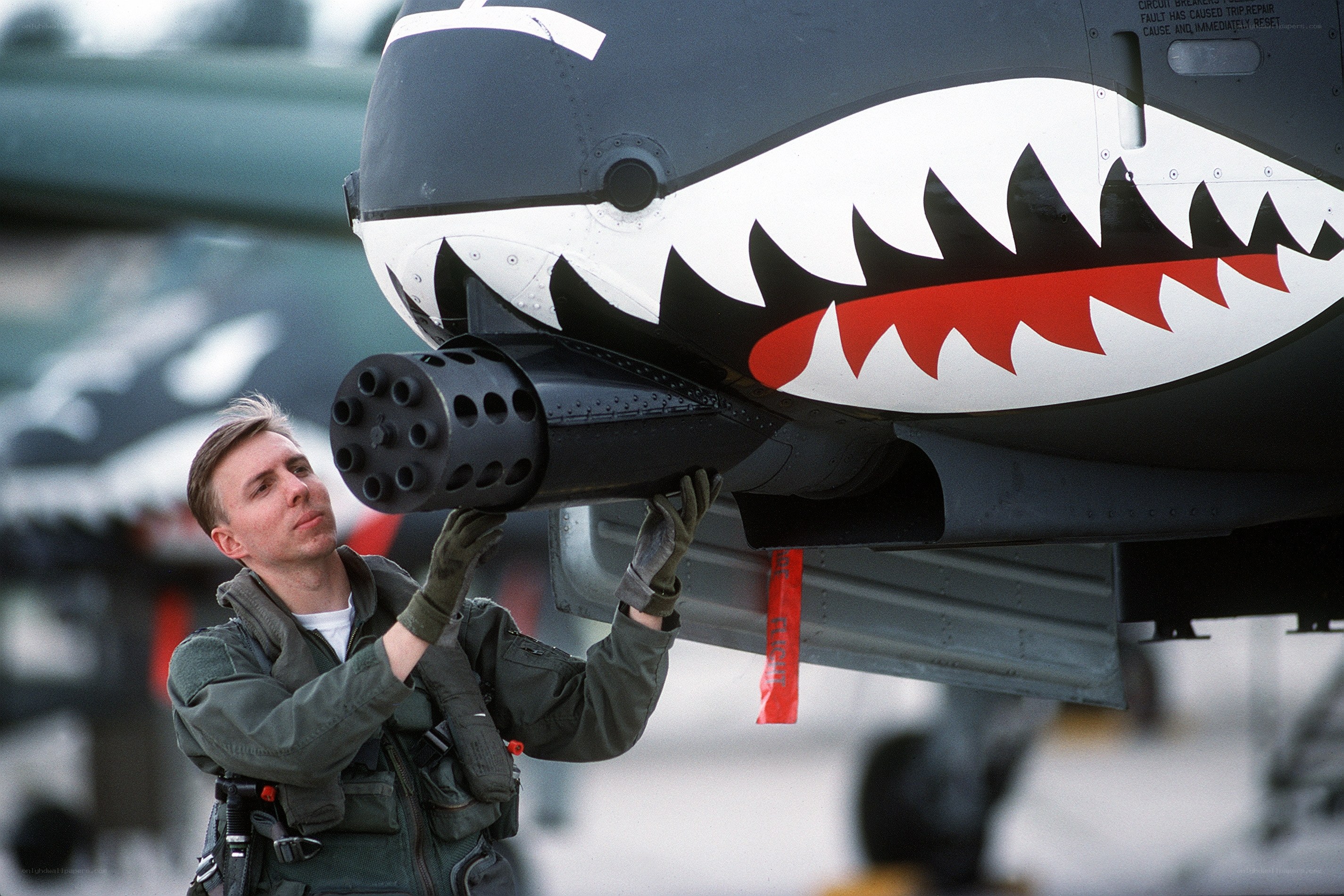 aircraft maintenance with shark mouth