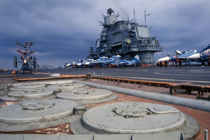 Aircraft on an aircraft carrier deck